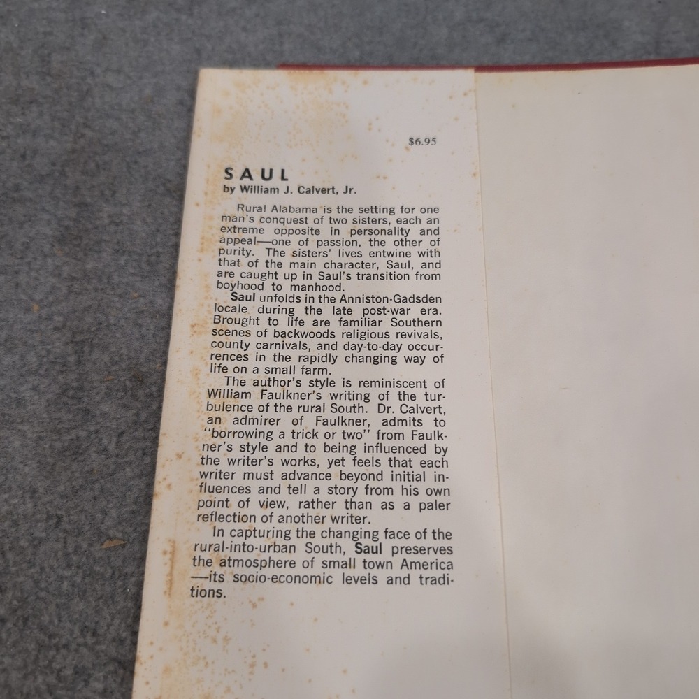 Saul by William J Calvert Jr Signed Inscribed Hardcover Southern Fiction 1974 - Picture 3 of 6